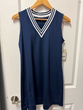 Tuckernuck Navy Athletic V-Neck Tank Dress with White Trim